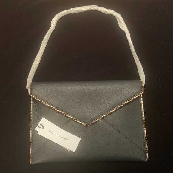 Rebecca Minkoff Black Leo Clutch with Gold Chain Strap - Picture 4 of 4